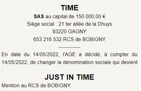 exemple annonce legale changement de la dénomination sociale 1